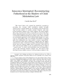 Innocence Interrupted: Reconstructing Fatherhood in the Shadow of Child Molestation Law