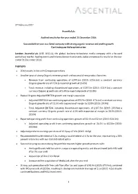 1 27 February 2017 Ascential Plc Audited Results for the Year Ended