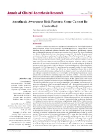 Anesthesia Awareness Risk Factors: Some Cannot Be Controlled