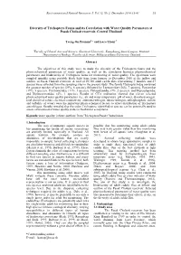 Diversity of Trichoptera Fauna and Its Correlation with Water Quality Parameters at Pasak Cholasit Reservoir, Central Thailand