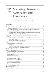 Managing Pharmacy Automation and Informatics 271