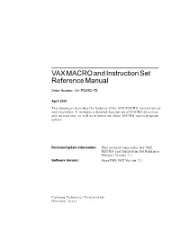 VAX MACRO and Instruction Set Reference Manual