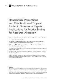 Households' Perceptions and Prioritization of Tropical Endemic Diseases in Nigeria: Implications for Priority Setting for Reso