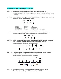 Lesson 1: the DECIMAL SYSTEM
