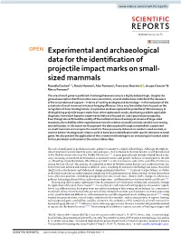 Experimental and Archaeological Data for The