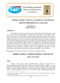 Misirli Ahmet: the Clay Darbuka Technique and Its Performance Analysis