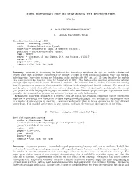 Notes: Barendregt's Cube and Programming with Dependent Types