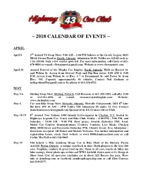 2018 Calendar of Events ~