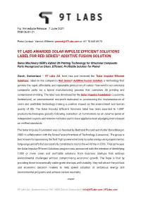 9T Labs Awarded Solar Impulse Efficient Solutions Label for Red Series® Additive Fusion Solution