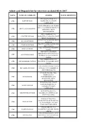Admit Card Dispatch List for Interview on Dated 08.01.2017