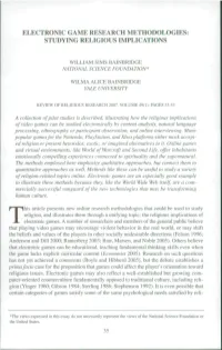 Electronic Game Research Methodologies: Studying Religious Implications