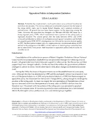 Zimbabwe Unity Movement (ZUM) Emerged, but Then Disintegrated Rapidly