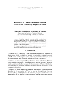 Estimation of Lomax Parameters Based on Generalized Probability Weighted Moment