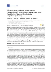 Structural, Compositional, and Plasmonic Characteristics of Ti–Zr Ternary Nitride Thin Films Tuned by the Nitrogen Flow Ratio in Magnetron Sputtering