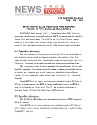 For Immediate Release Tms - - 020 - - 2011