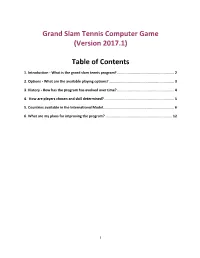 Grand Slam Tennis Computer Game (Version 2017.1)