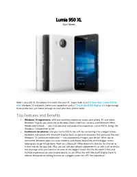 Lumia 950 XL Fact Sheet