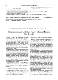 Mineralization at Le Pulec, Jersey, Channel Islands; No. 1 Lode