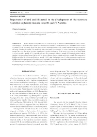 Importance of Bird Seed Dispersal in the Development of Characteristic Vegetation on Termite Mounds in North-Eastern Namibia