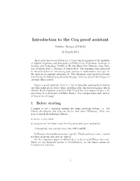 Introduction to the Coq Proof Assistant