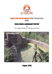 RELIEF and DEVELOPMENT PEER FOUNDATION (RDP) WASH NEEDS ASSESSMENT REPORT August, 2018