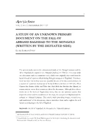 A Study of an Unknown Primary Document on the Fall of Abbasid Baghdad to the Mongols (Written by the Defeated Side)