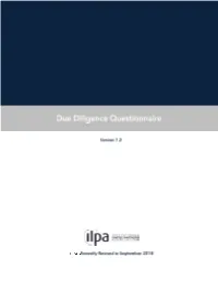 Standardized Due Diligence Questionnaire
