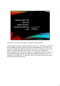 A Summary of the 20 Two-Hour Talks on Nineteenth-Century British Art