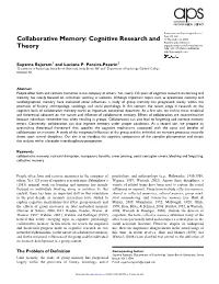 Collaborative Memory: Cognitive Research and Theory