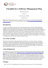 Checklist for a Software Management Plan