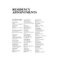Residency Appointments 1981-2017