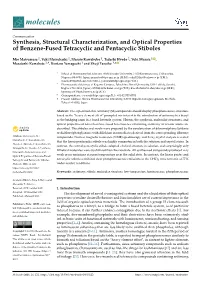 Synthesis, Structural Characterization, and Optical Properties of Benzene-Fused Tetracyclic and Pentacyclic Stiboles