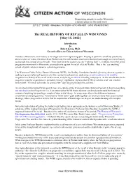 The REAL HISTORY of RECALL in WISCONSIN [May 15, 2012]