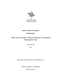 Twitter As an Indicator of Sports Activities in the Helsinki Metropolitan Area