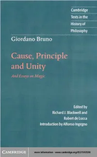 GIORDANO BRUNO Cause, Principle and Unity CAMBRIDGE TEXTS in the HISTORY of PHILOSOPHY