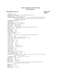 Index to Academy Oral Histories Ronald Neame