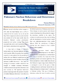 Pakistan's Nuclear Behaviour and Deterrence Breakdown