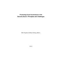 Promoting Good Governance in the Security Sector: Principles and Challenges