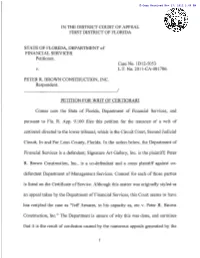 Pursuant to Fla. R. App. 9.100 Files This Petition for the Issuance of a Writ Of