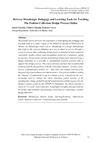 Reverse Metadesign: Pedagogy and Learning Tools for Teaching the Fashion Collection Design Process Online