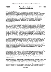 U DDC Records of the Union 1910-1974 of Democratic Control