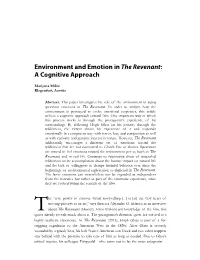 Environment and Emotion in the Revenant: a Cognitive Approach