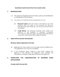 Guidelines for Business Name Application