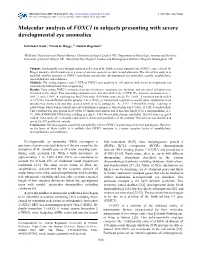 Molecular Analysis of FOXC1 in Subjects Presenting with Severe Developmental Eye Anomalies