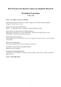 Best Practices for Speech Corpora in Linguistic Research