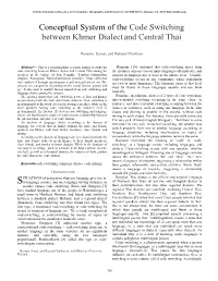Conceptual System of the Code Switching Between Khmer Dialect and Central Thai