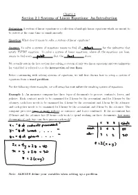Section 2.1 Systems of Linear Equations: an Introduction
