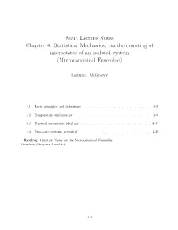 Statistical Mechanics, Via the Counting of Microstates of an Isolated System (Microcanonical Ensemble)