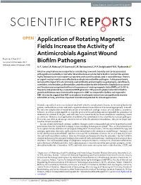 Application of Rotating Magnetic Fields Increase the Activity of Antimicrobials Against Wound Biofilm Pathogens