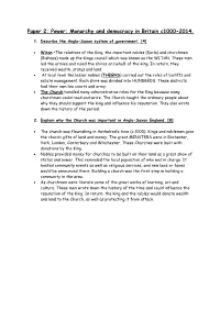 Paper 2: Power: Monarchy and Democracy in Britain C1000-2014